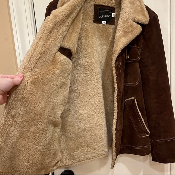 JC Penney Leather Jacket Mens 38 Brown Suede Sherpa Lined Vintage Ranch Cowboy - Picture 6 of 9